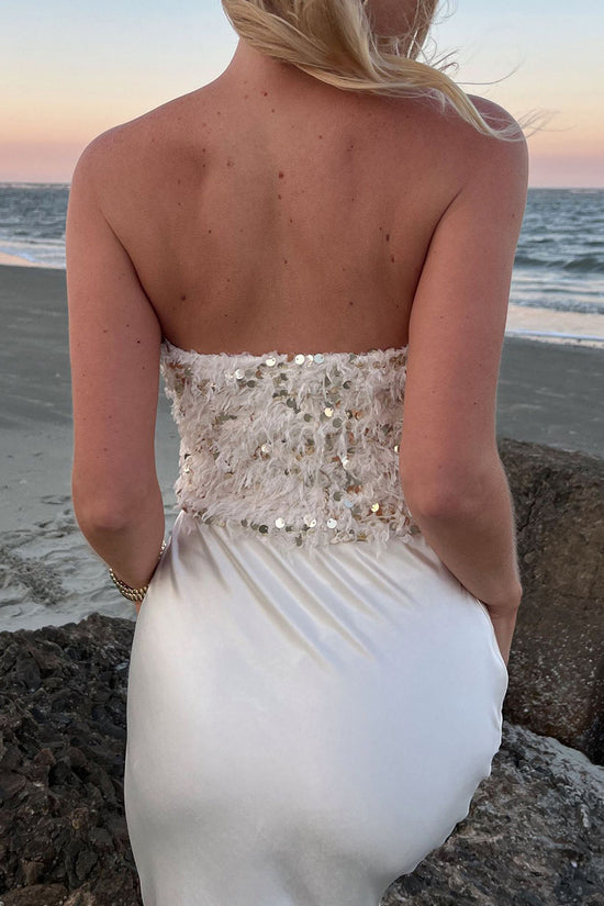Sequin Embellished Feather Tube Top