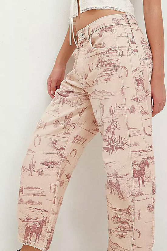 Western Print Straight Leg Jeans