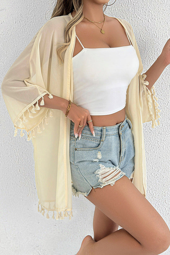 Tassel Trim Open-Front Cover-Up