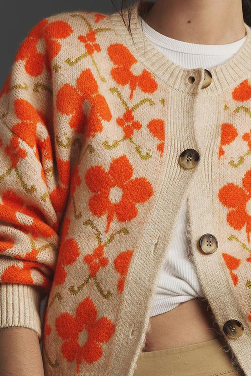 Floral Button-Up Cardigan Sweater
