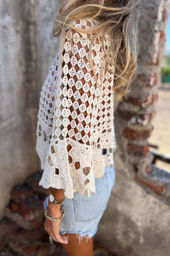 Crochet Lace Bell Sleeve Blouse