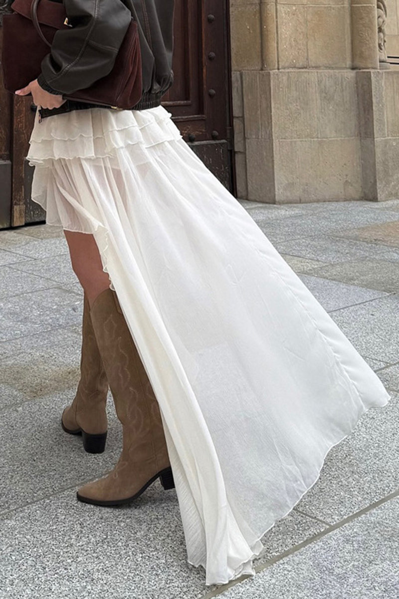 Layered Ruffle High-Low Skirt