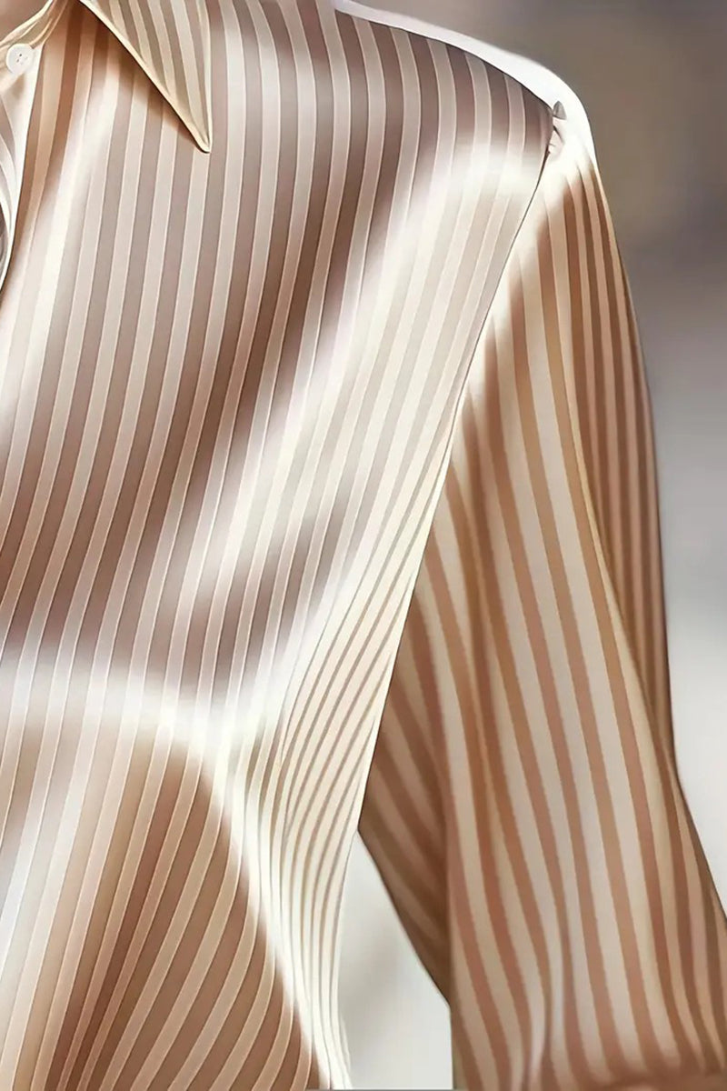 Striped Long Sleeve Button-Up Blouse