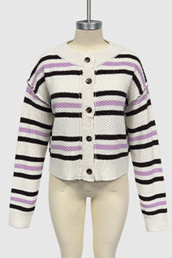 Striped Button-Up Cardigan