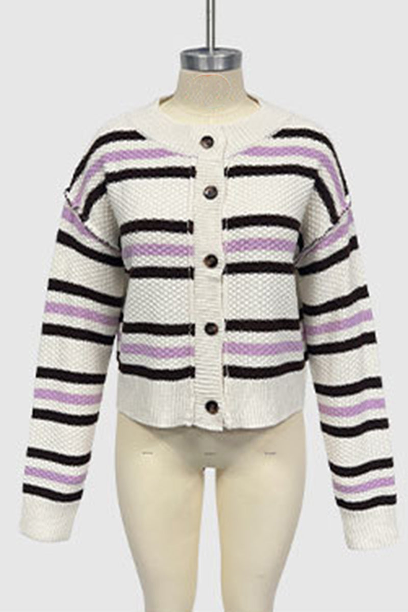 Striped Button-Up Cardigan