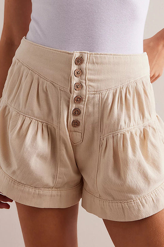 Button-Up High-Waist Denim Shorts