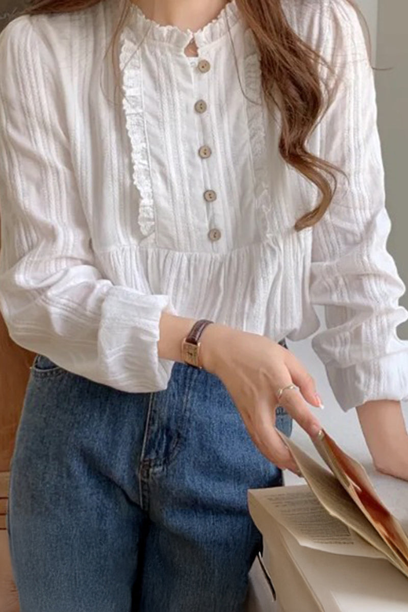 Vintage Button-Front Peasant Blouse