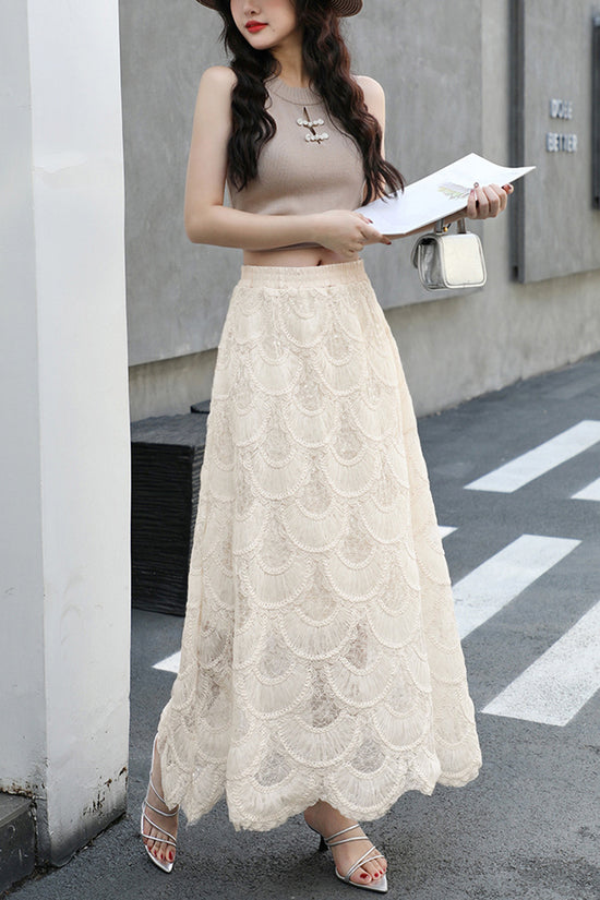 Elegant Scalloped Midi Skirt