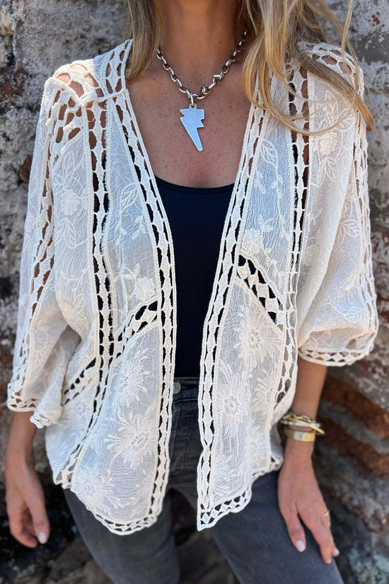 Elegant Openwork Lace Kimono Blouse
