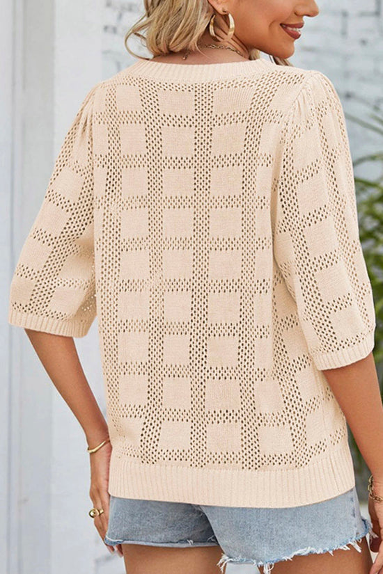 Crochet Knit Short Sleeve Sweater
