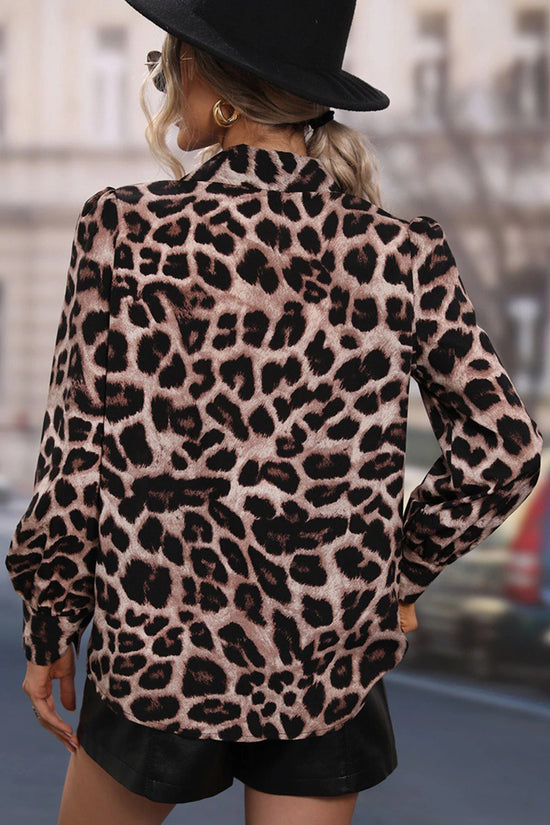 Animal Print Plunge Neck Blouse