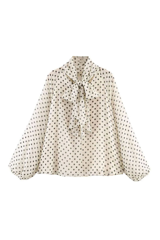 Polka Dot Balloon Sleeve Blouse