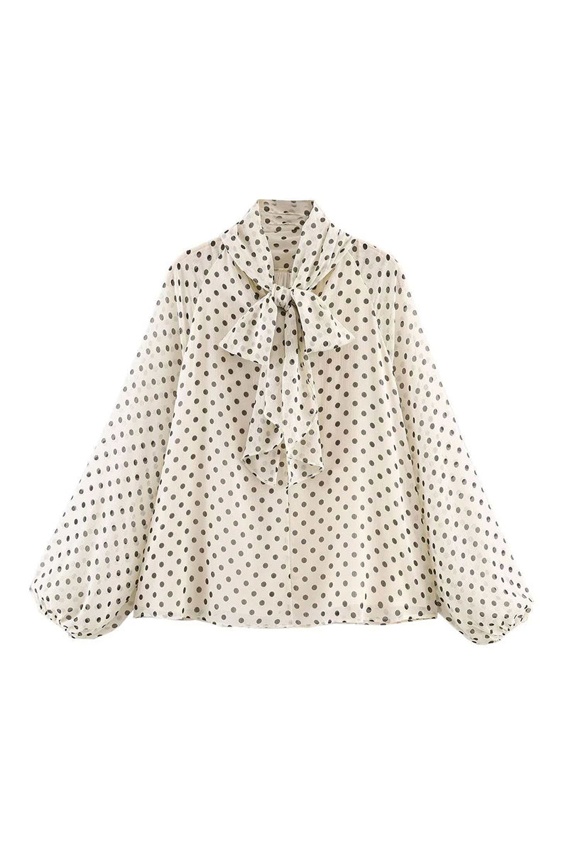 Polka Dot Balloon Sleeve Blouse
