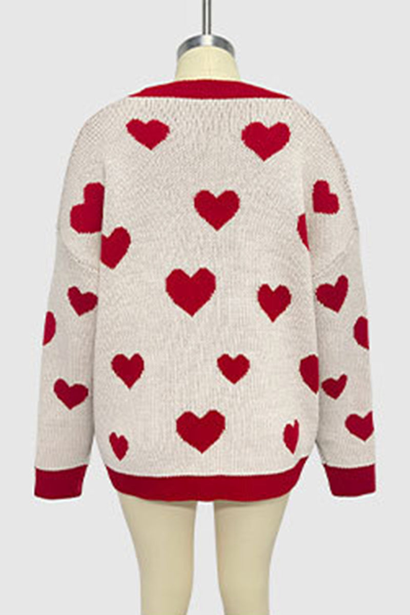Heart Pattern Open-Front Cardigan