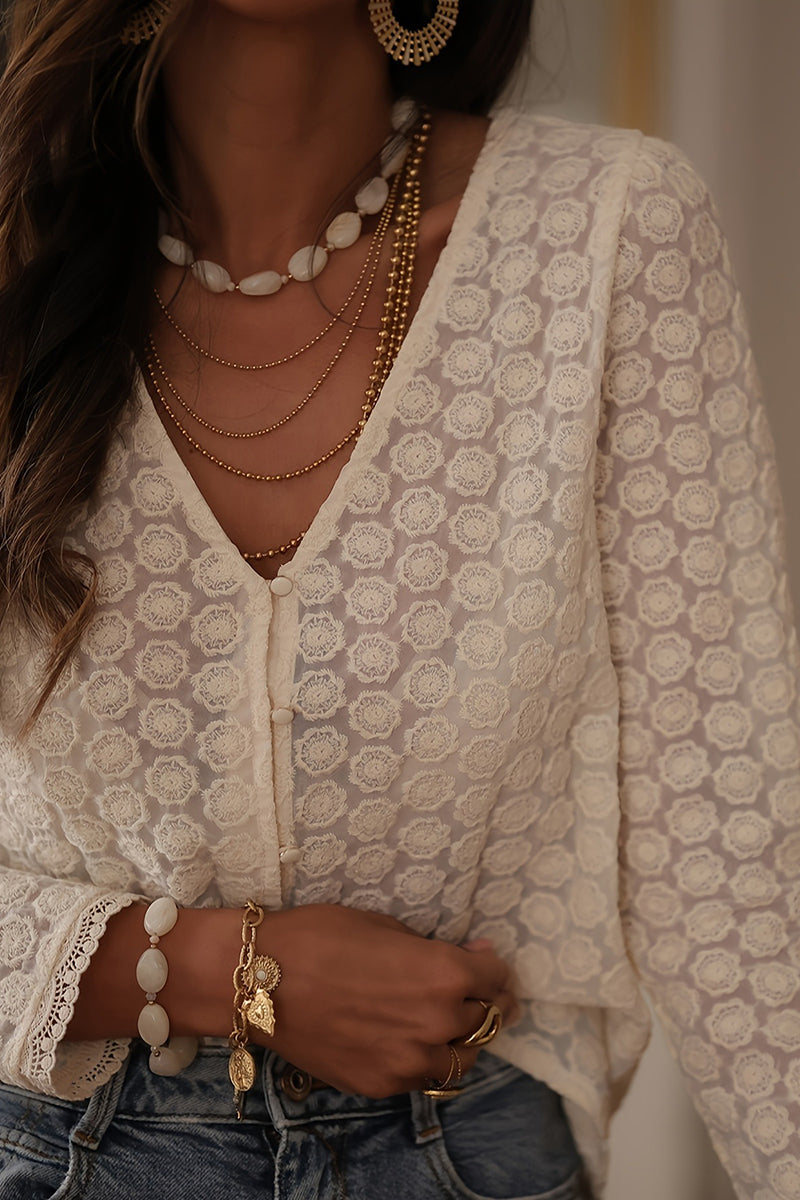 Elegant V-Neck Button-Up Blouse