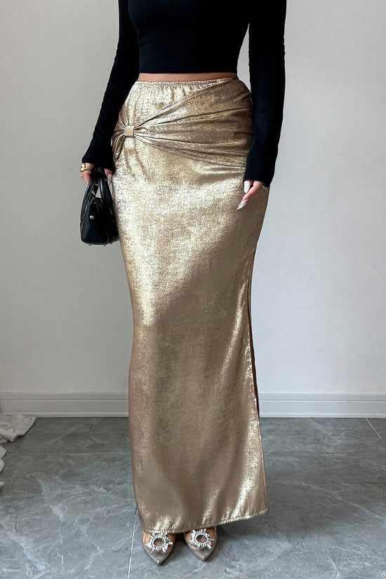 Knot Detail Shimmer Midi Skirt