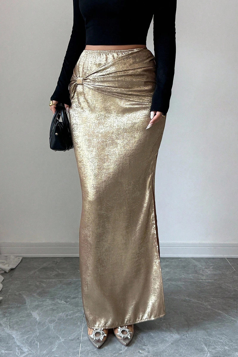 Knot Detail Shimmer Midi Skirt
