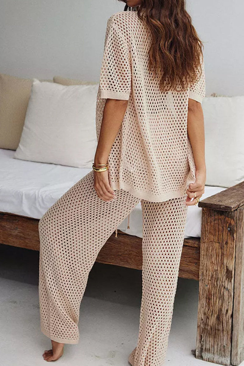 Knit Open-Weave Pants Set