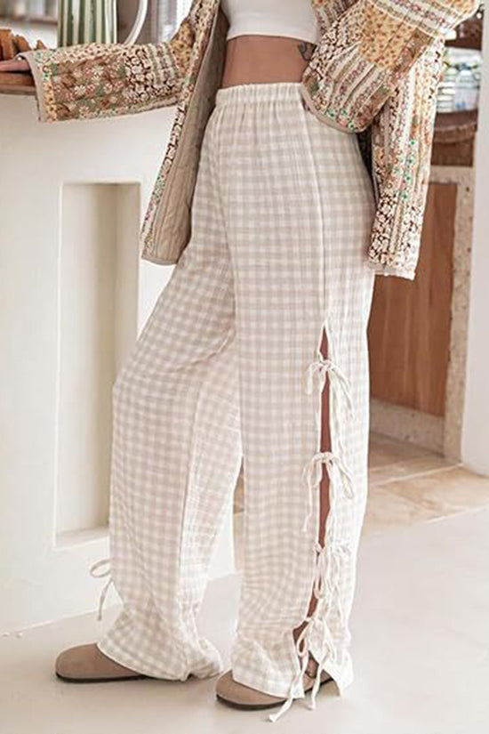 Gingham Tie-Side Casual Pants