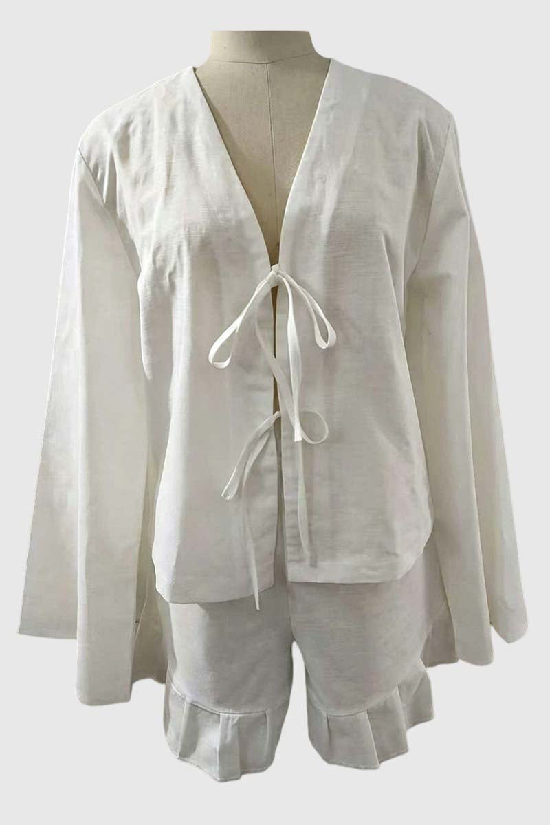 Tie-Front Bell Sleeve Shorts Set