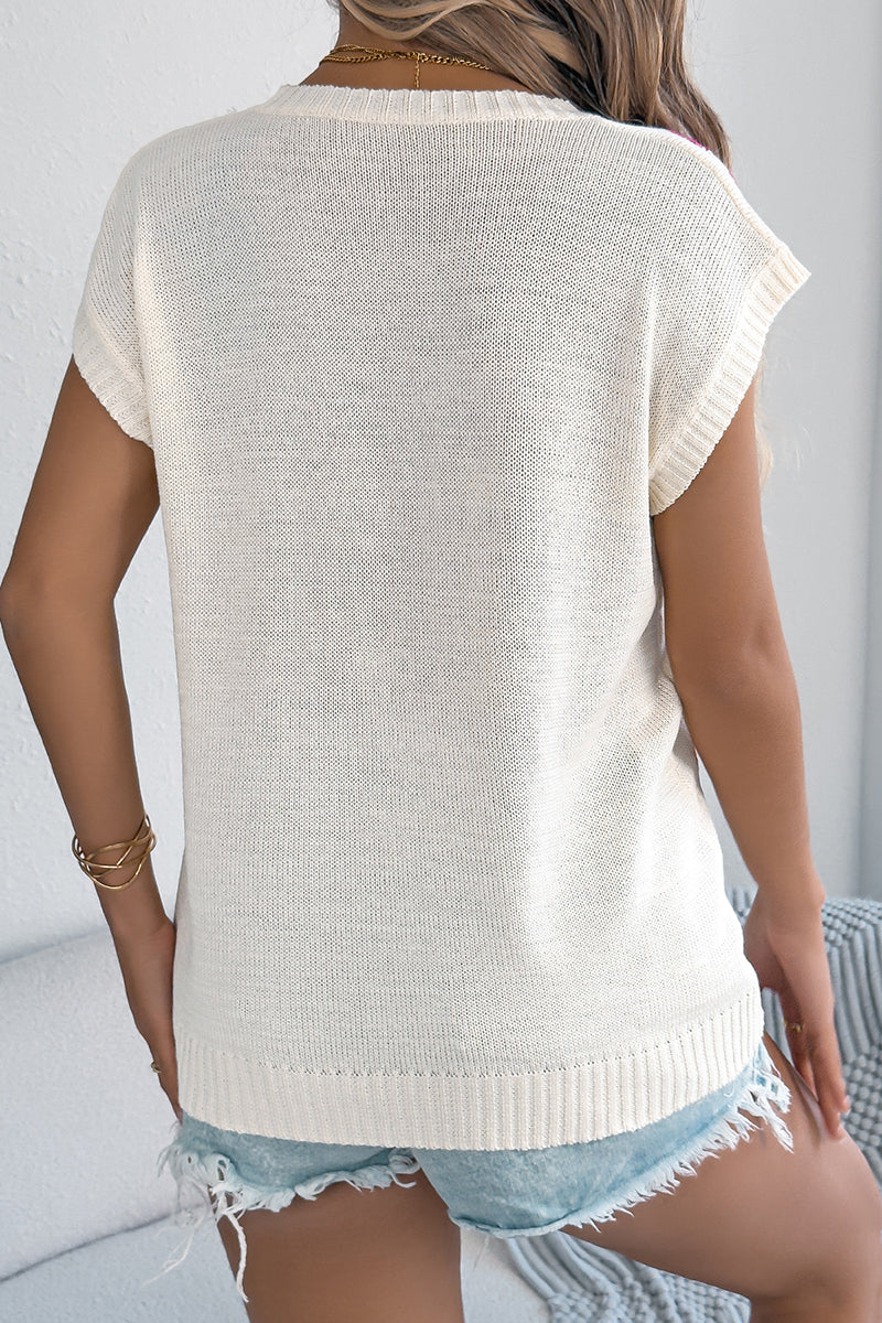 Floral Knit Sleeveless Sweater Vest