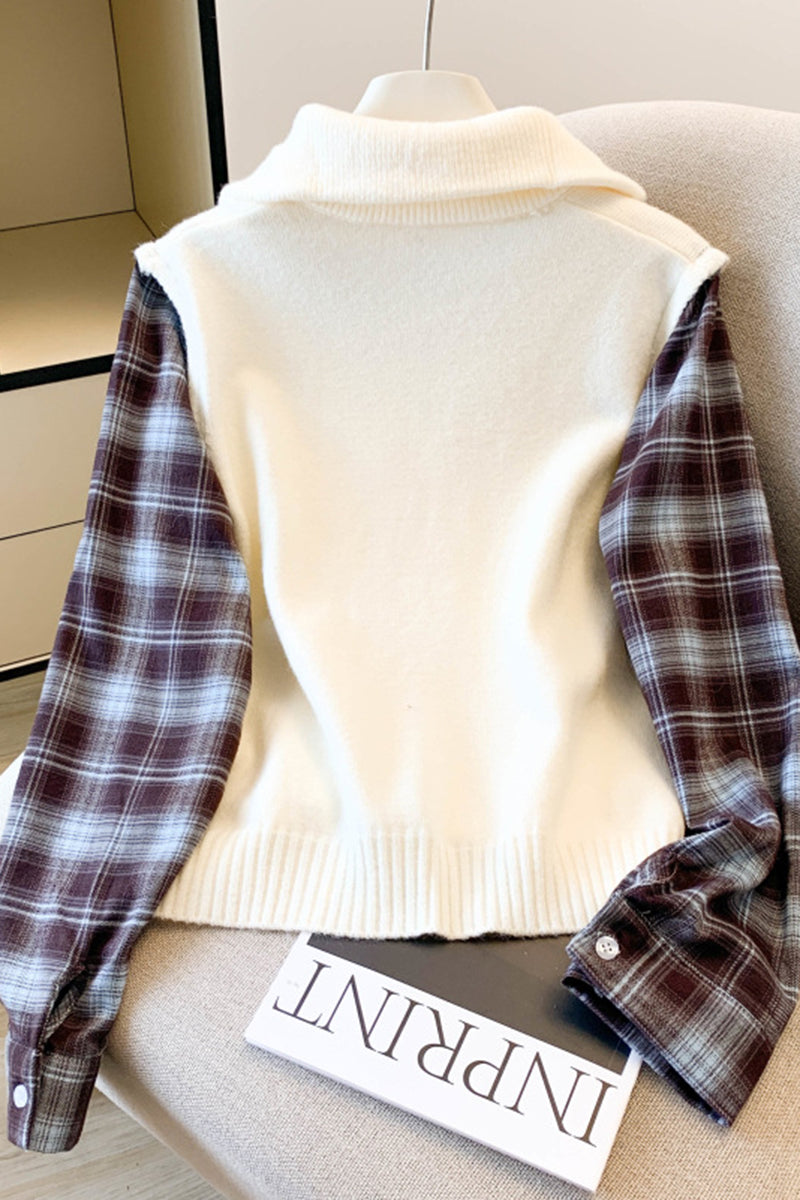 Zip-Up Plaid Patchwork Sweatshirt