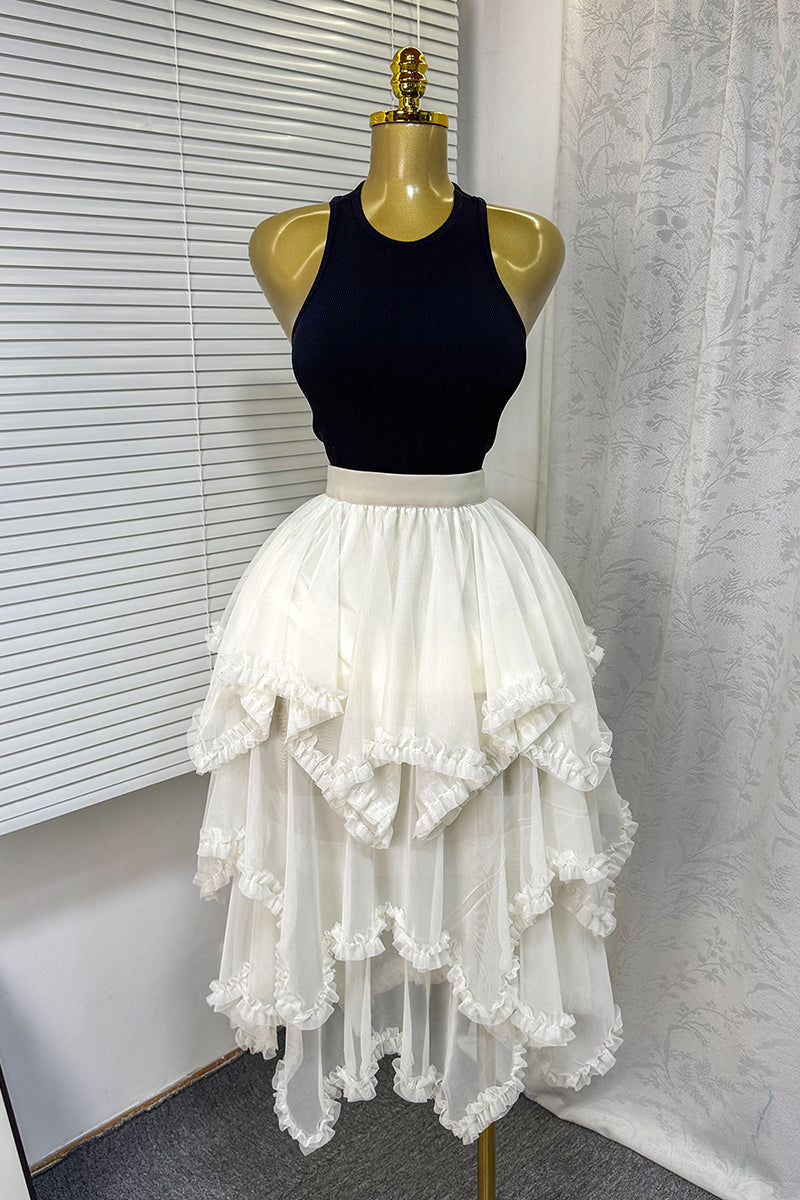 Layered Ruffle Midi Skirt