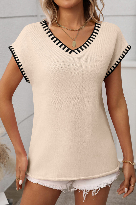 Striped Trim V-Neck Sweater Vest