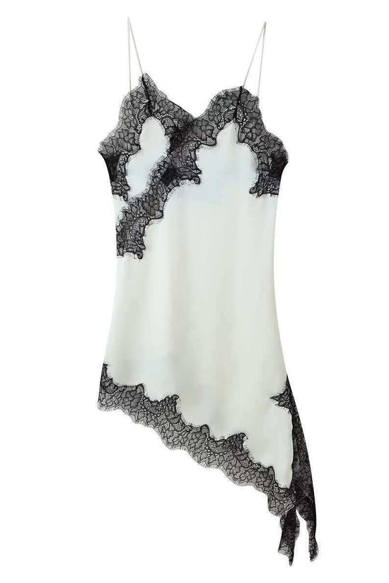 Asymmetrical Lace Hem Stylish Slip Dress