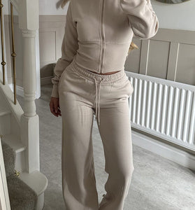 Zip-Up Cropped Hoodie and Jogger Set