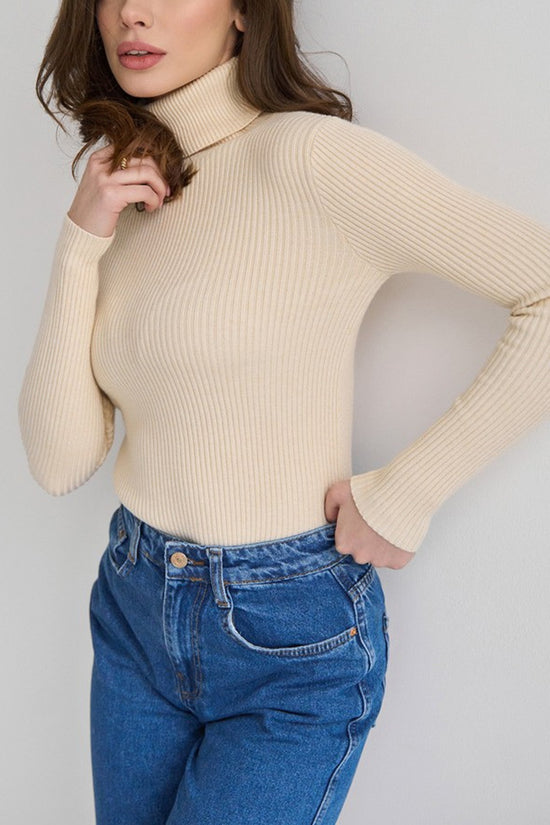 Ribbed High Neck Sweater