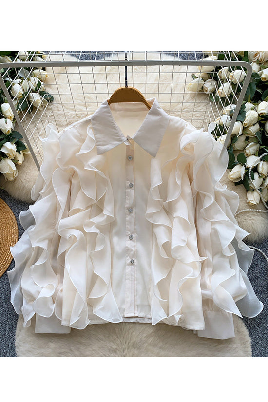 Ruffled Long Sleeve Chiffon Blouse