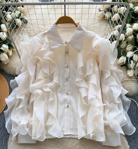 Ruffled Long Sleeve Chiffon Blouse