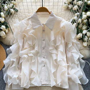 Ruffled Long Sleeve Chiffon Blouse