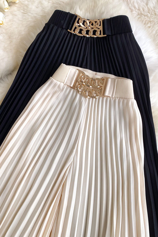 Pleated Wide-Leg Casual Pants