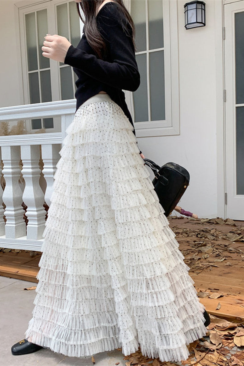 Layered Midi Skirt with Ruffle Charm
