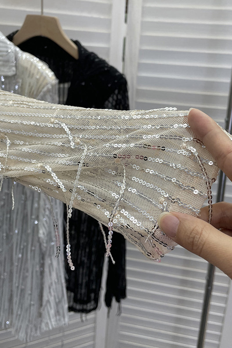 Sequin Fringe Open Front Blouse