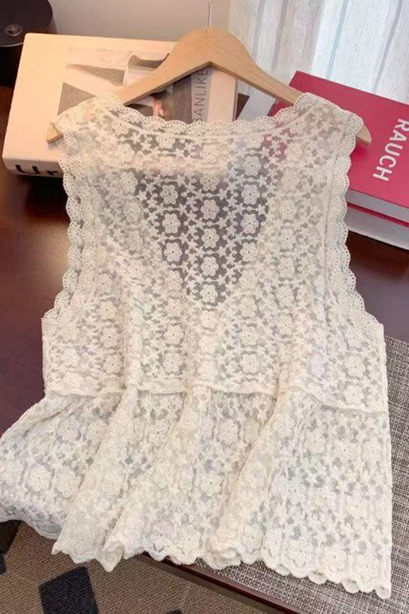 Elegant Floral Sleeveless Lace Tank