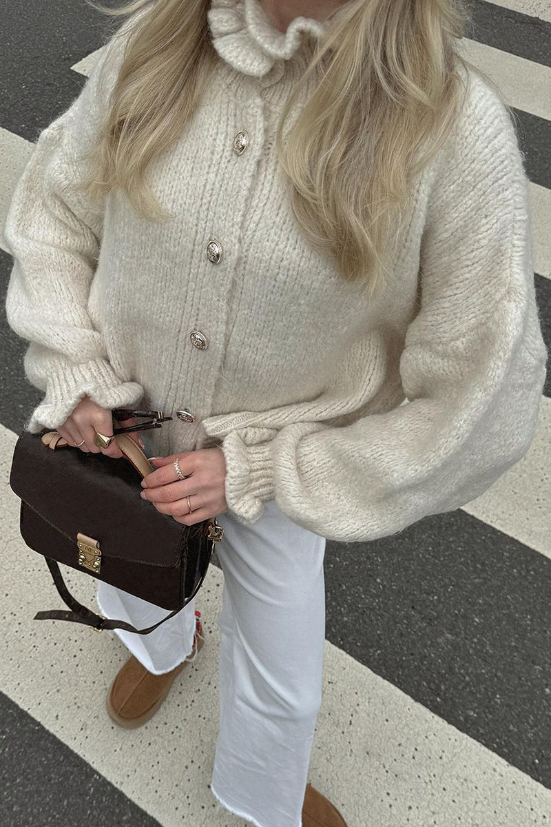 Cozy Frilled Button-Up Cardigan