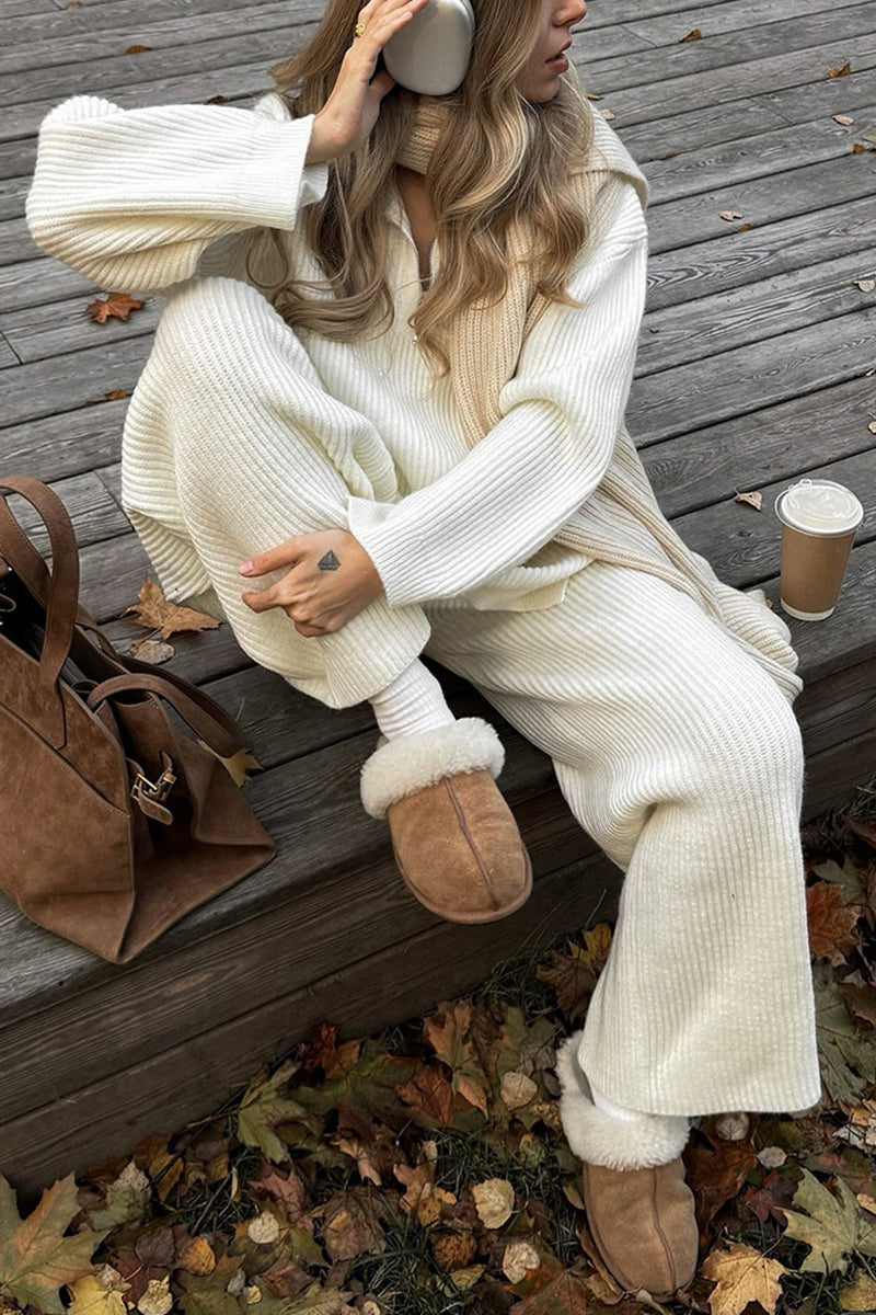 Cozy Zip-Up Sweater and Flare Pants Set