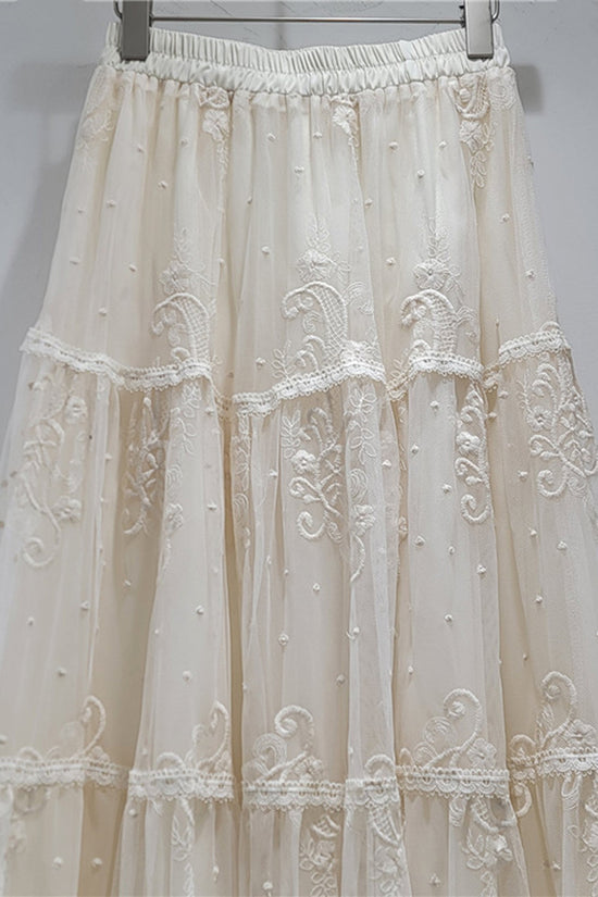 Elegant Lace Tiered Midi Skirt