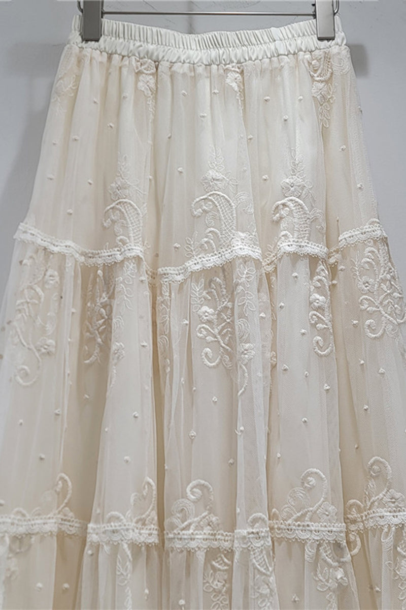 Elegant Lace Tiered Midi Skirt