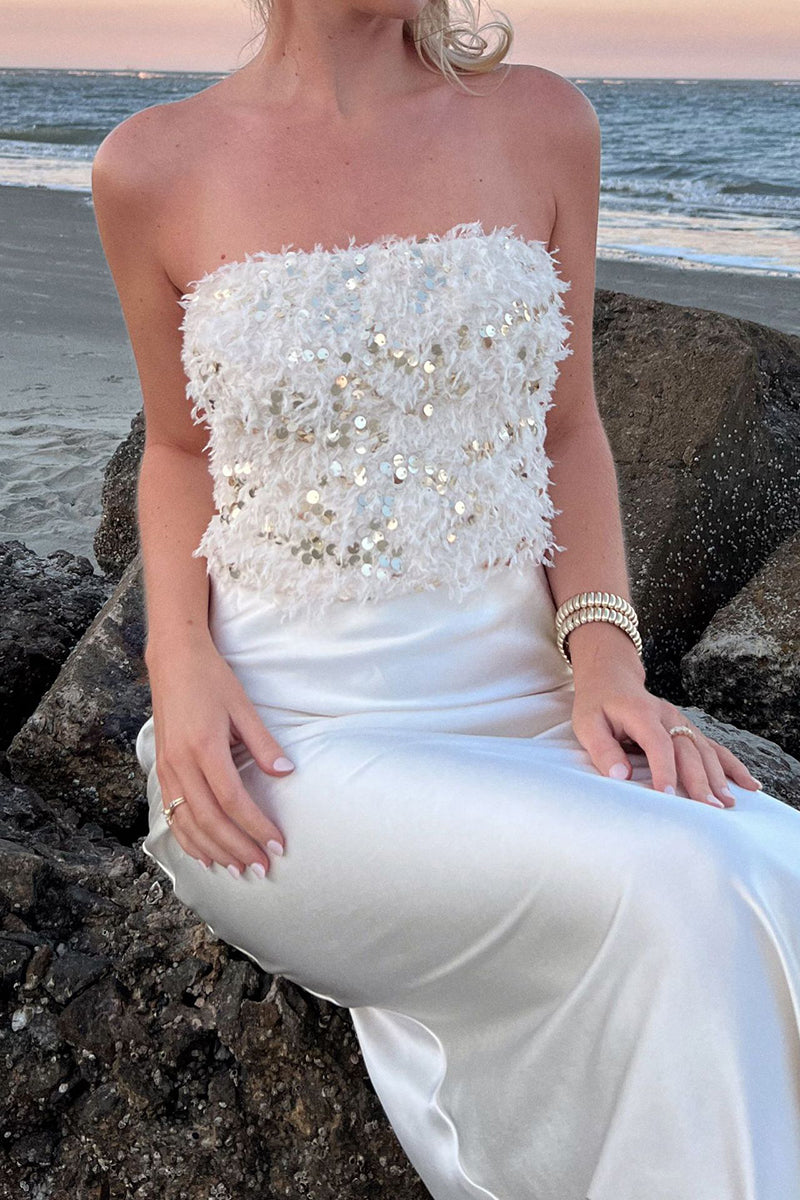Sequin Embellished Feather Tube Top