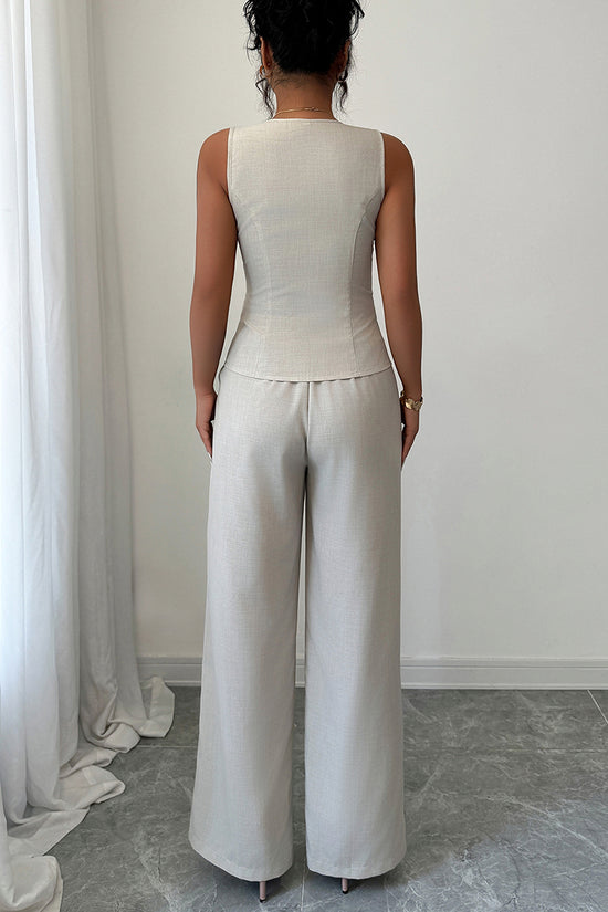 Elegant Sleeveless Button Vest and Pants Set