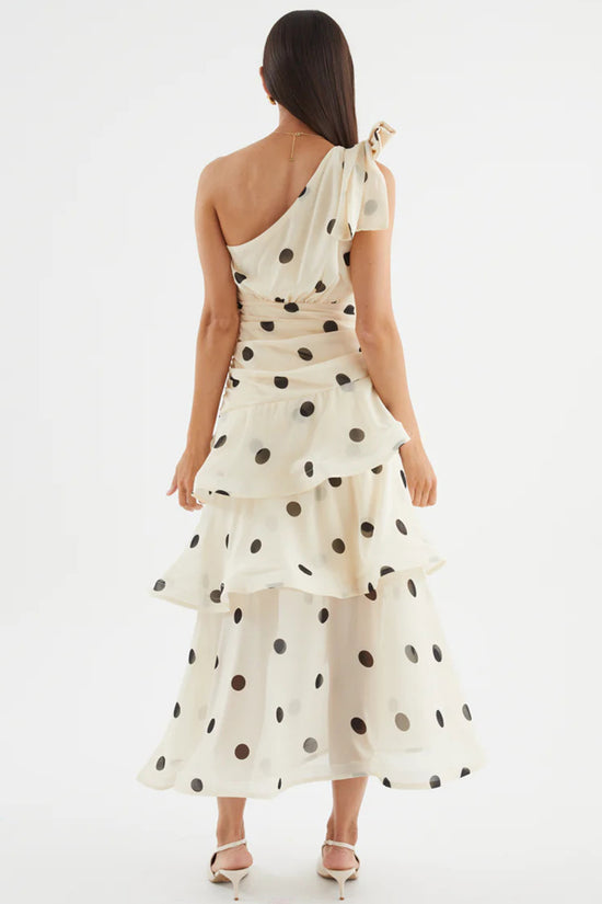 Polka Dot One-Shoulder Maxi Dress