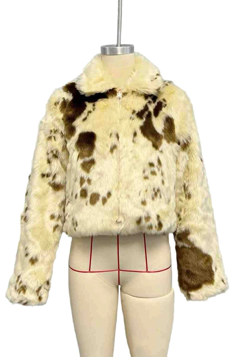 Spotted Faux Fur Cropped Coat