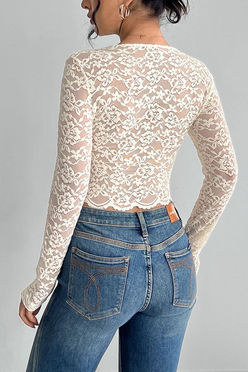 Chic Lace Long Sleeve Crop Top