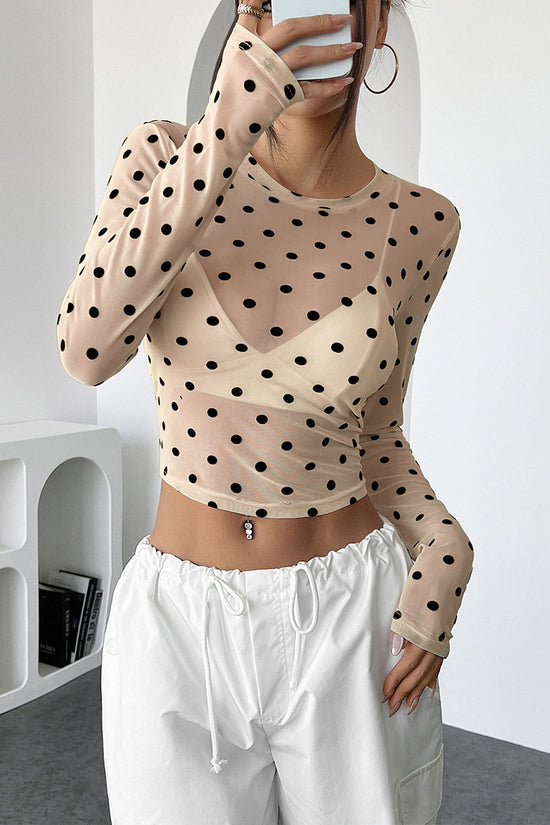 Polka Dot Mesh Long Sleeve Top