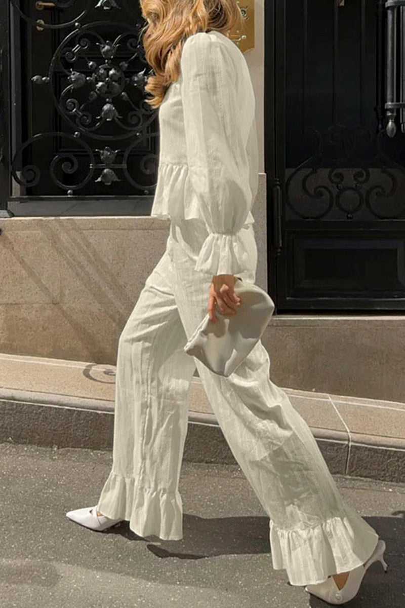 Elegant Ruffle Trim Button Pants Set
