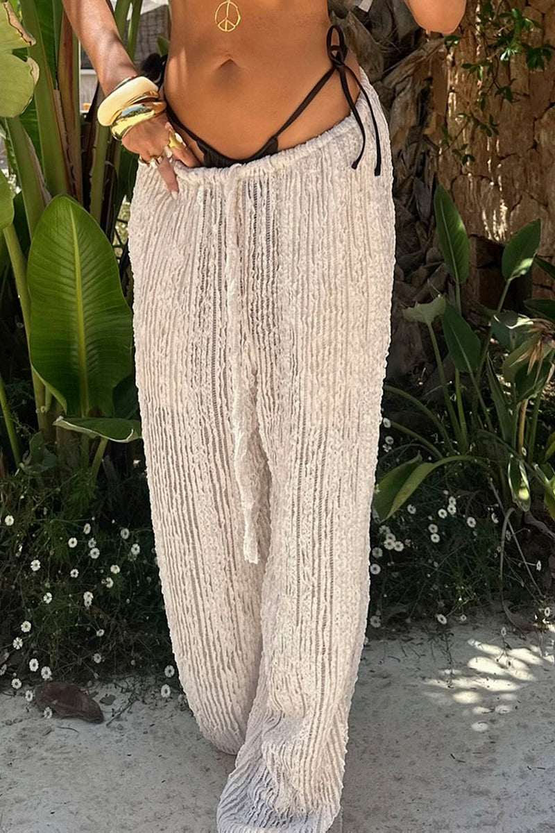 Textured Drawstring Casual Pants